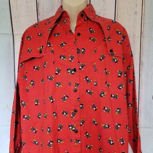 Vintage Mickey Mouse Mickey & Co Red Button Down Mickey Printed Shirt